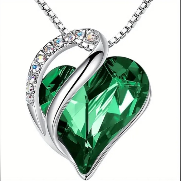 Silver Emerald Green Jade Infinity Love Pendant For Women - Picture 1 of 10